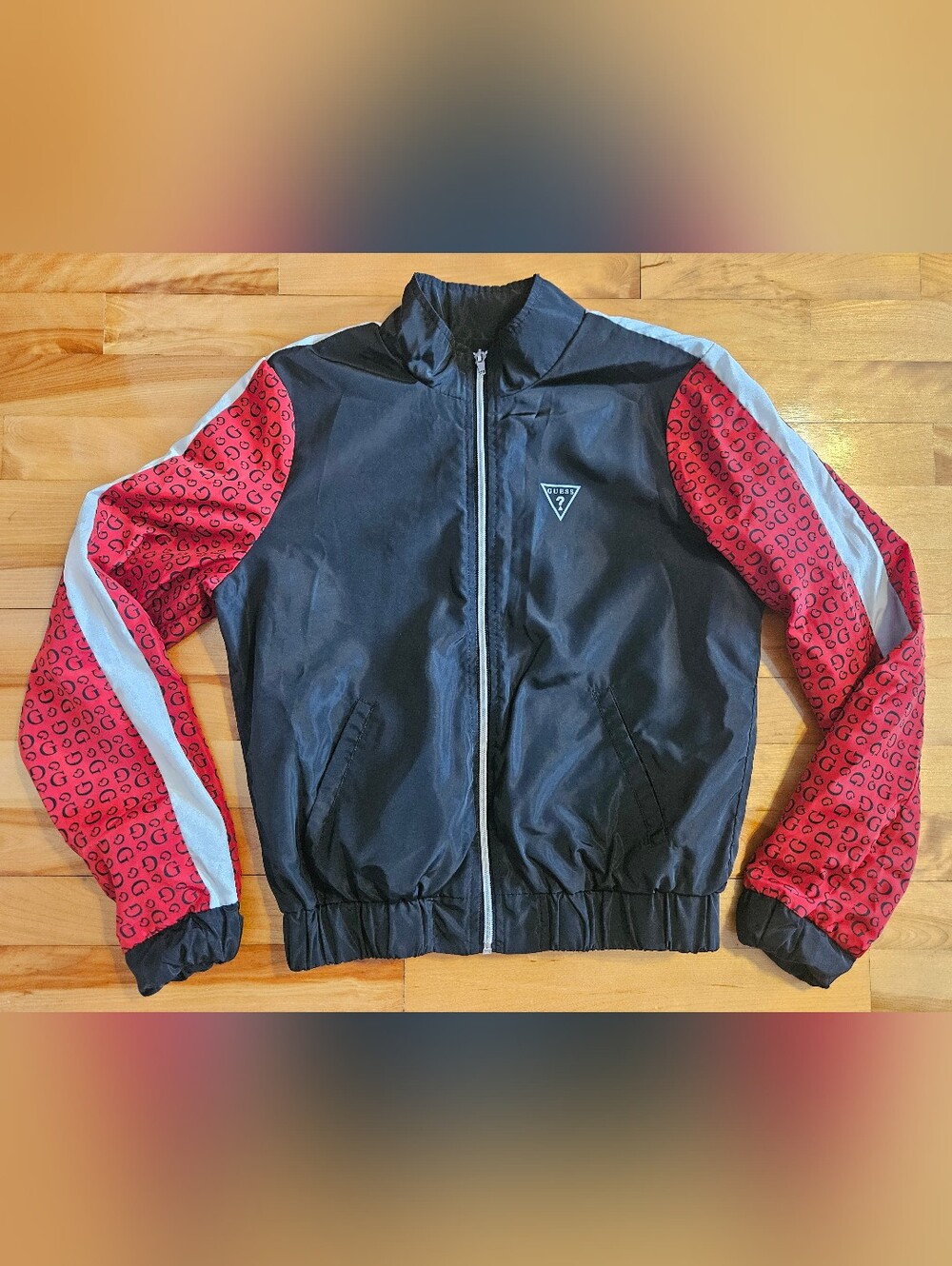 Guess Branded Logo Light Jacket Red, Blue & White Size S